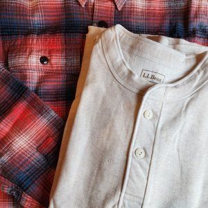 L.L.Bean Men's Sig 1933 Chamois Cloth Shirt LG Slim Fit, Blue/Red/Oat W/BONUS!